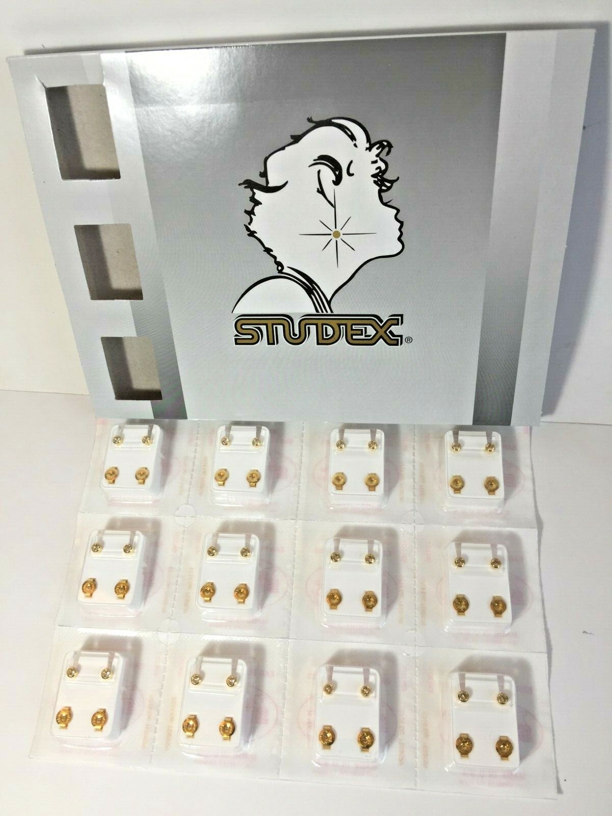 Studex Ear Piercing Gold Plated Clear Stone 4MM Regular 12 Pairs Studs R204Y