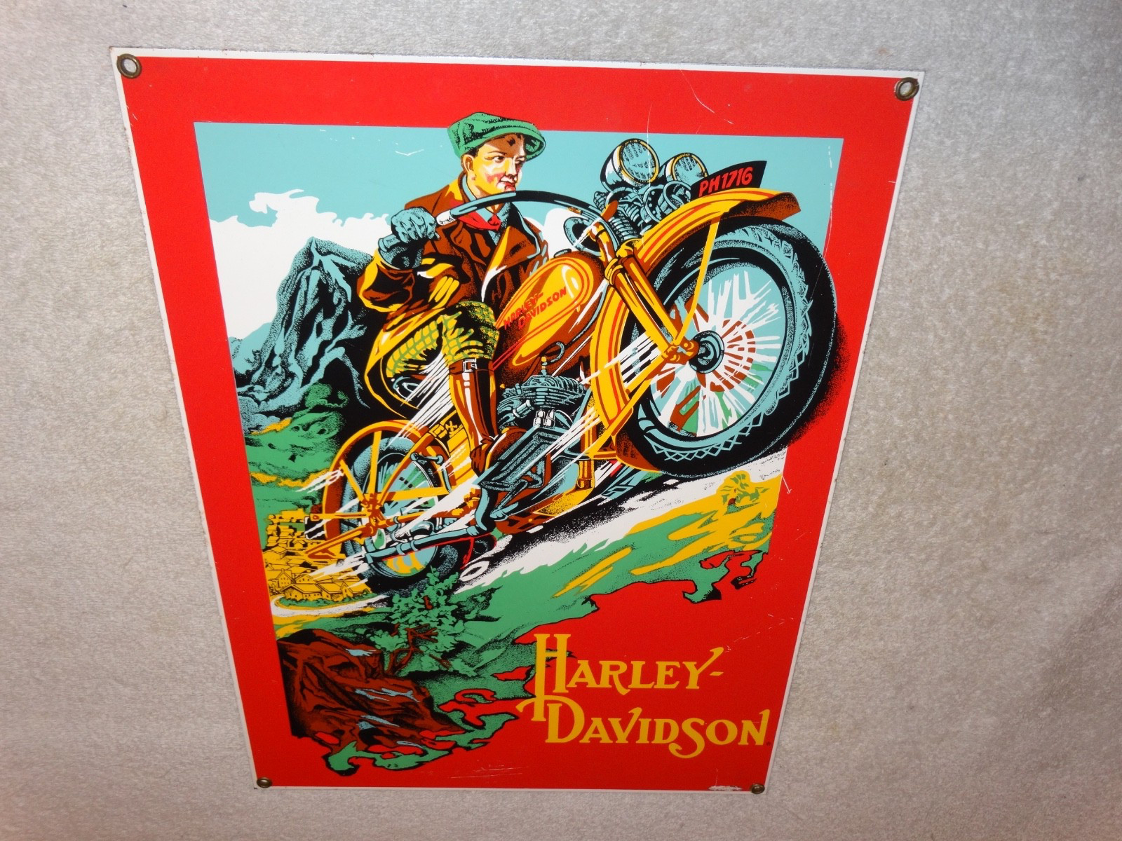 VINTAGE HARLEY DAVIDSON 1929 DL VL MOTORCYCLE 16" X 11" PORCELAIN METAL SIGN