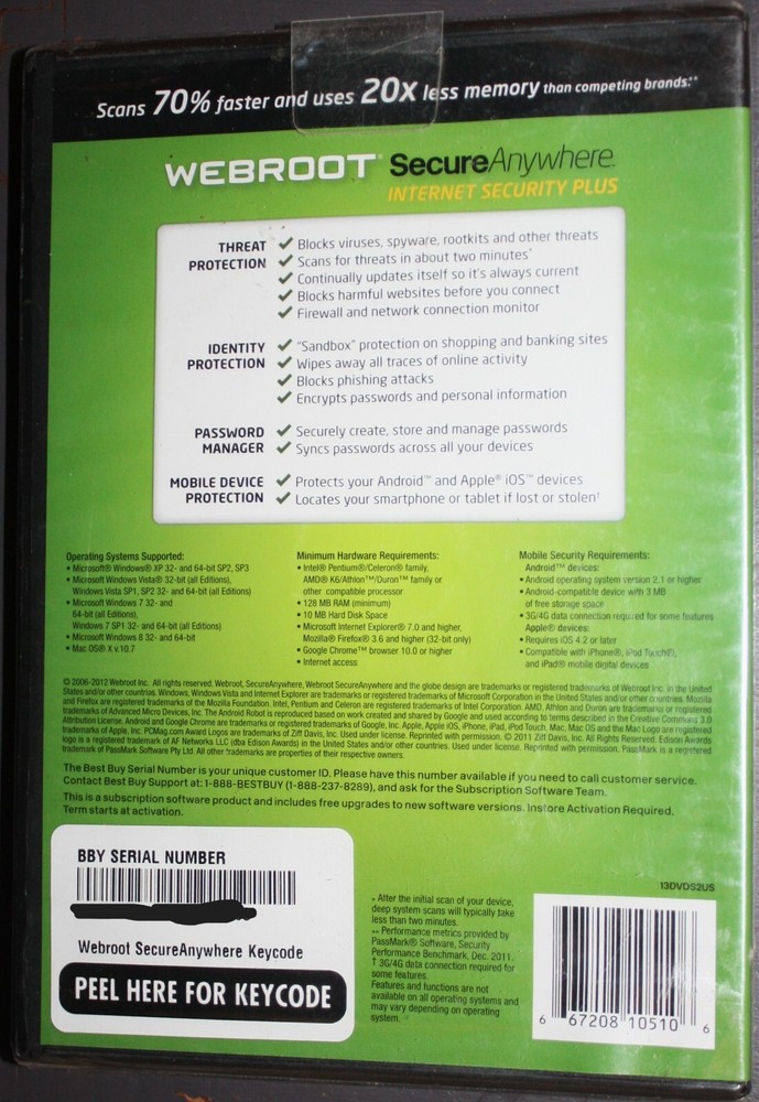 WEBROOT Software Secure Anywhere Internet Security Plus PC Mac NEW. 2013. 3 Dev