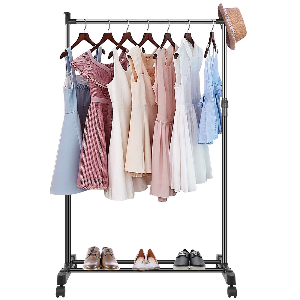 Single/Double Adjustable Clothes Hanger Rolling Garment Rack Duty Rail Organizer