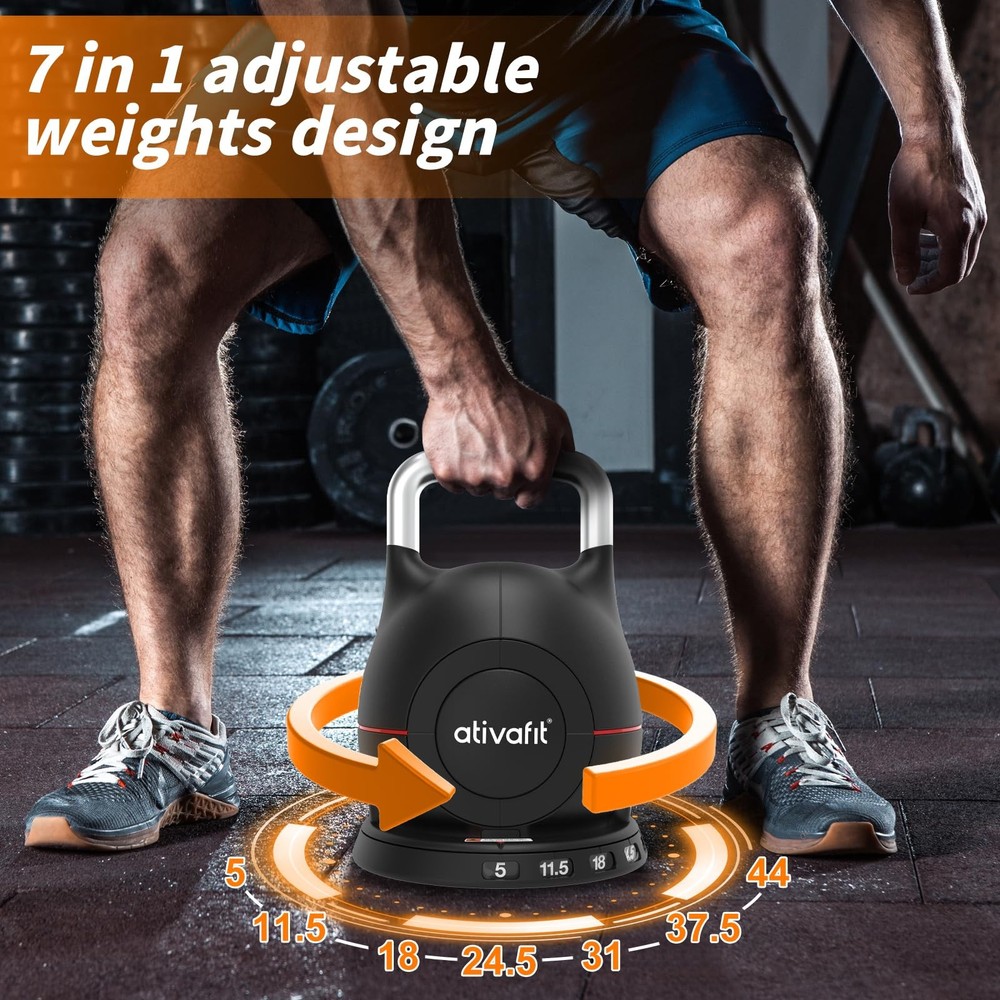 7 in 1 Adjustable Kettlebell 5-44lbs Adjustable Kettlebell with Solid Aluminu...