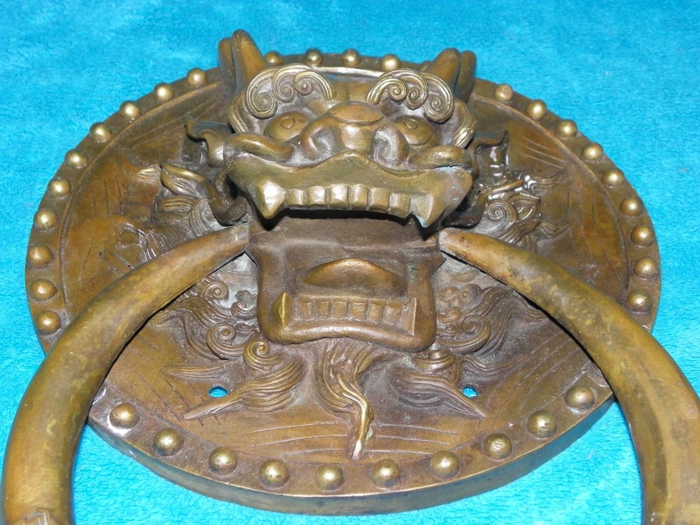 Big! 13" Chinese DRAGON Door Knocker Vintage SOLID BRASS