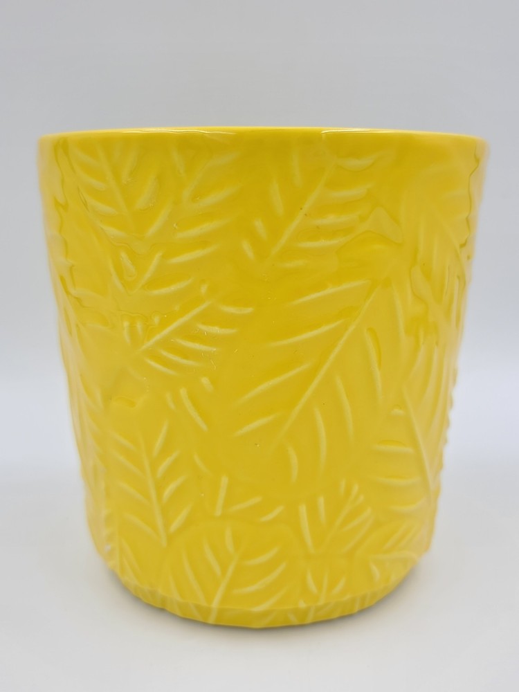 Ceramic Planter Yellow Leaf Print 4"