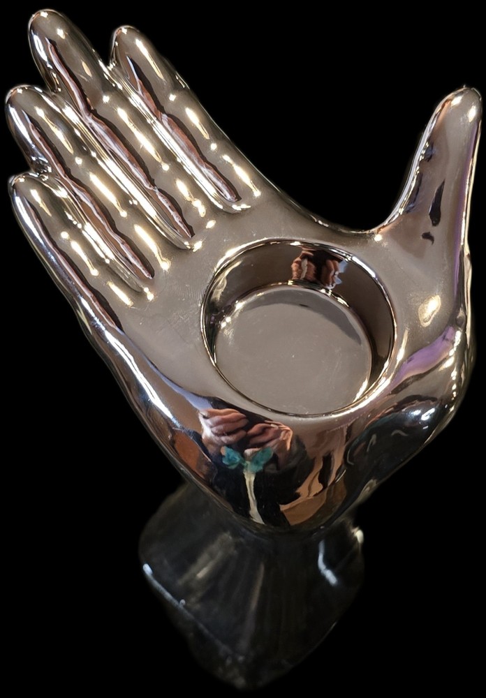 2 Pc Silver Ceramic Hand Candle Holders