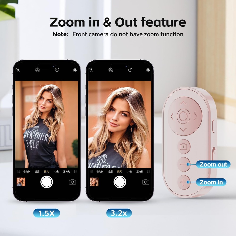 Bluetooth Camera Remote Shutter with Zoom and Front/Rear Switch Pink