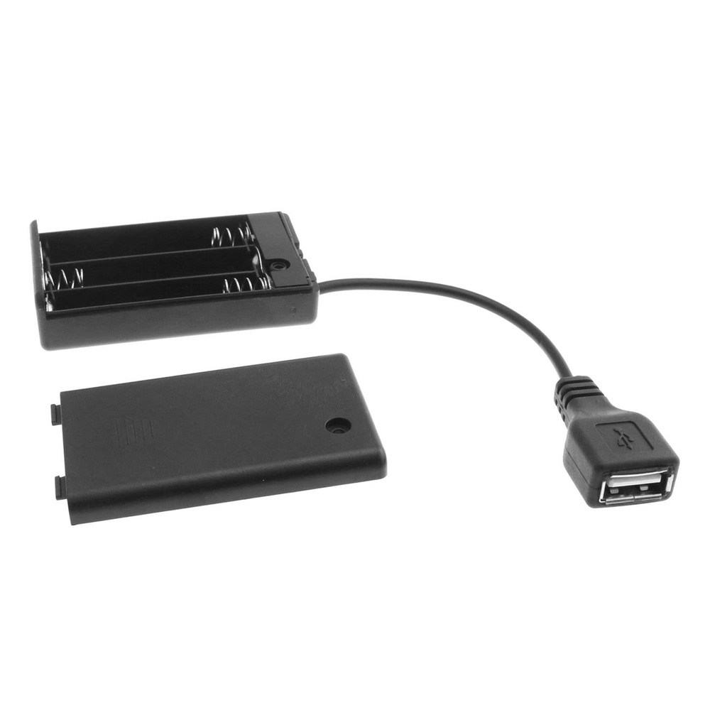 Battery Case USB Female Socket 3 AAA Box Holder with ON-Off Switch Black