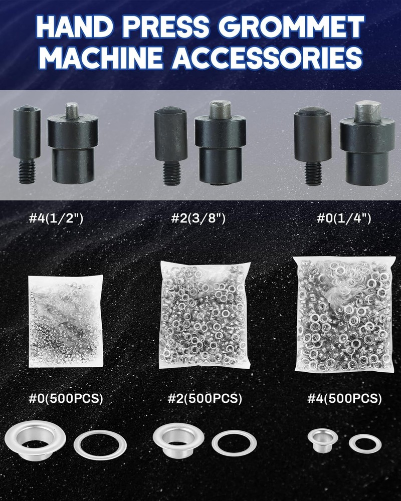 Heavy Duty Hand Press Grommet Machine | 3 Dies Tool Kit...