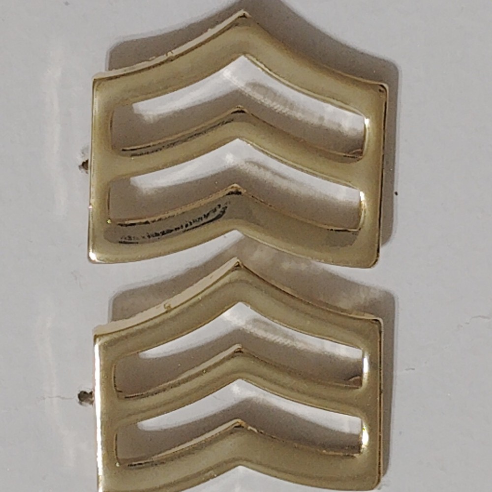 Sergeant Rank Chevron Collar Devices – Gold Finish – Pair