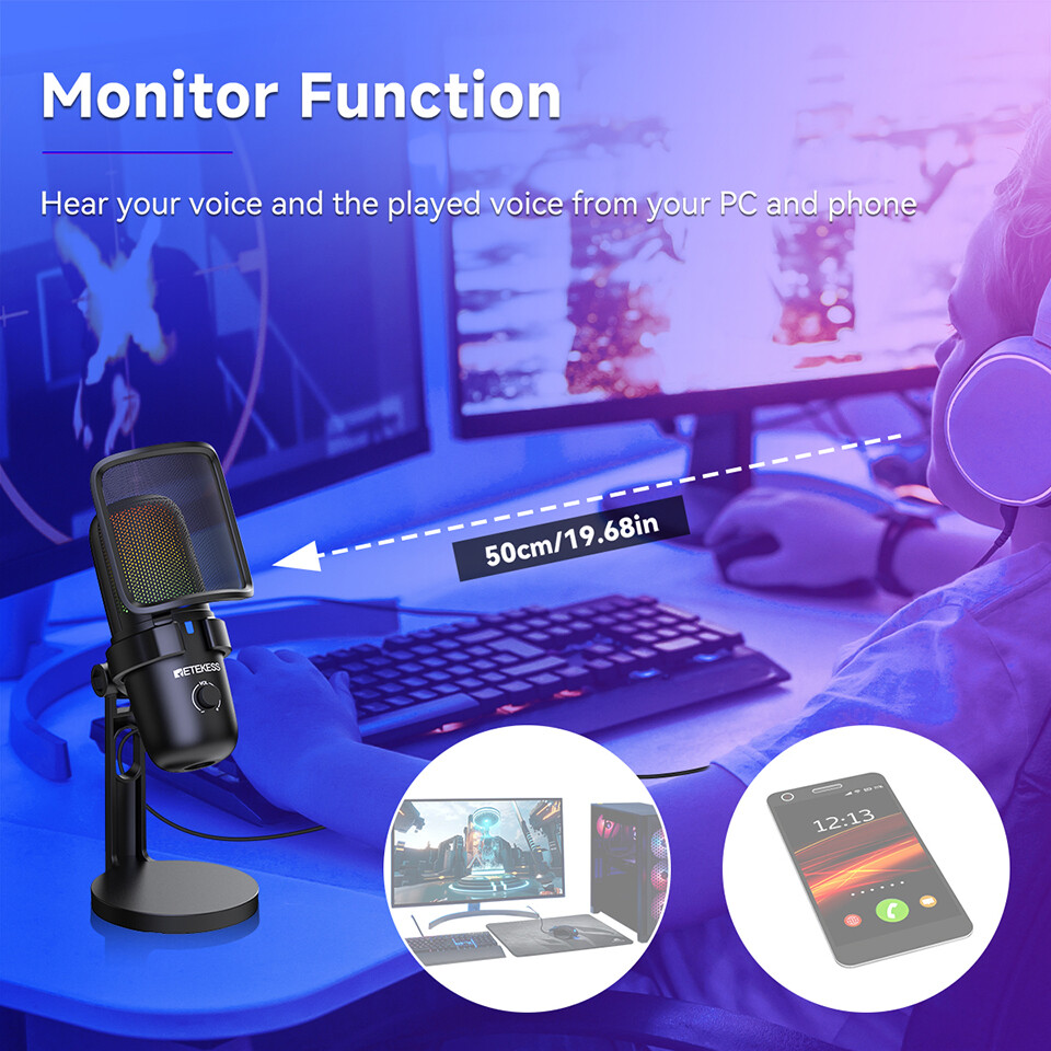 Retekess TG201 Wireless Gaming Microphone USB Condenser Live Streaming System