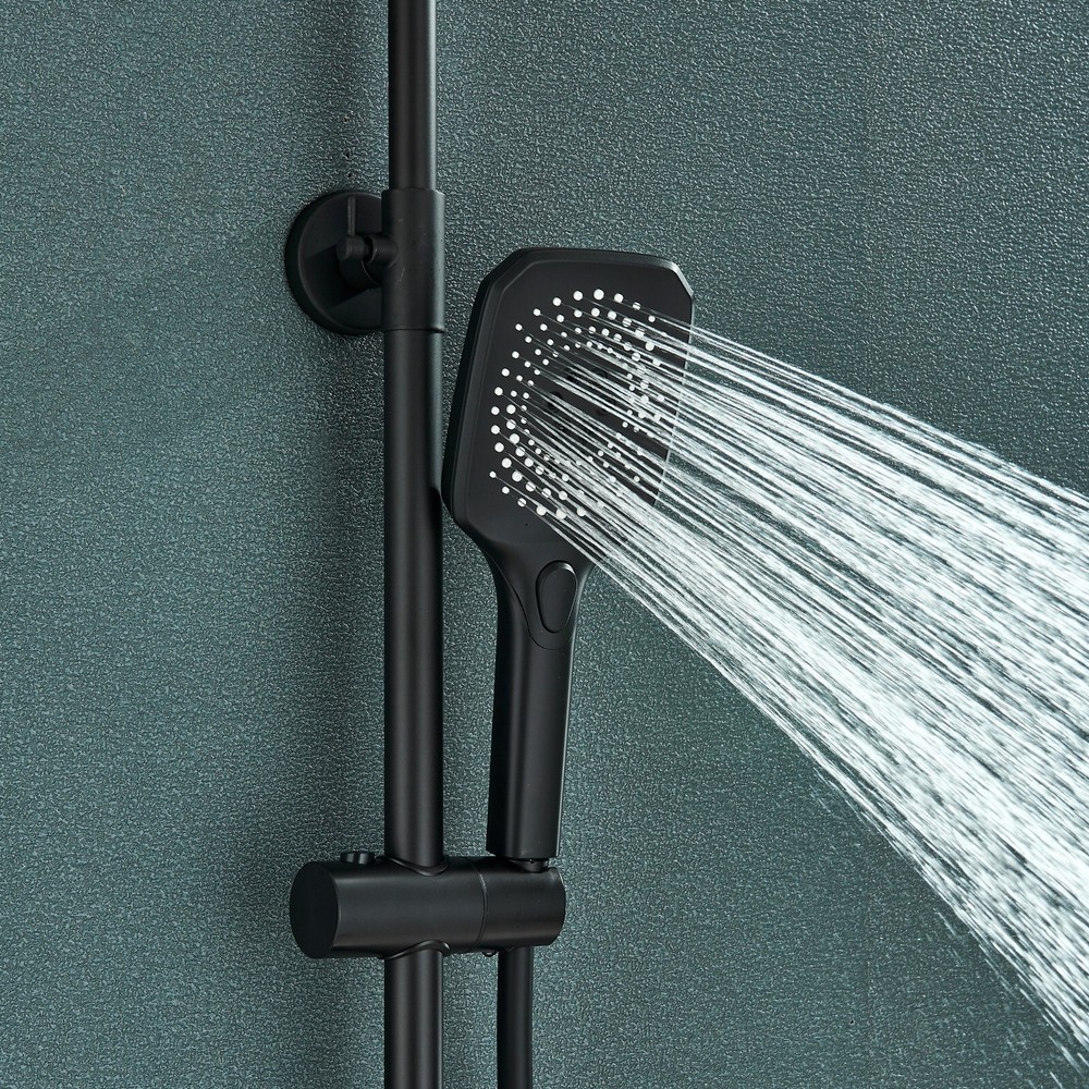 Black Bathroom Shower System w/ Digital Display Exposed Rainfall Shower Fixture