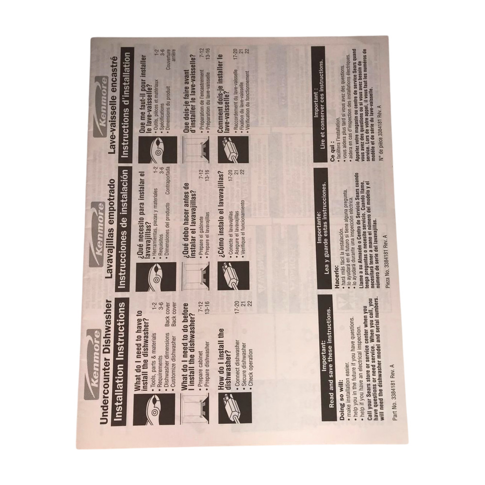 Sears Kenmore Dishwasher Documents (from around 2000–01)