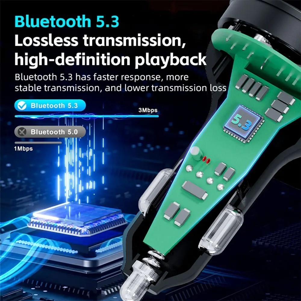 FM Bluetooth 5.3 Transmitter For Vehicle With USB Charging
