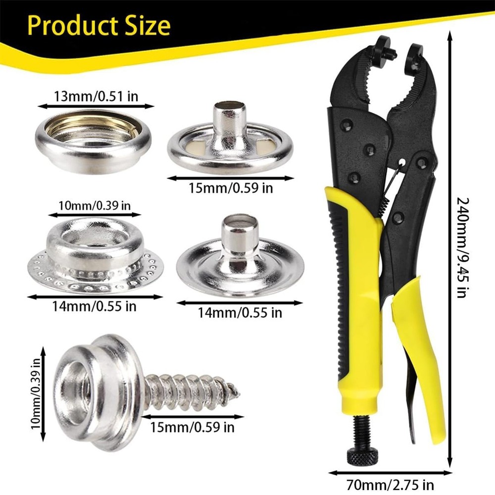 Heavy Duty Snap Fastener Tool Kit with 25 Sets Snaps, Includes Fabric Snap Bu...