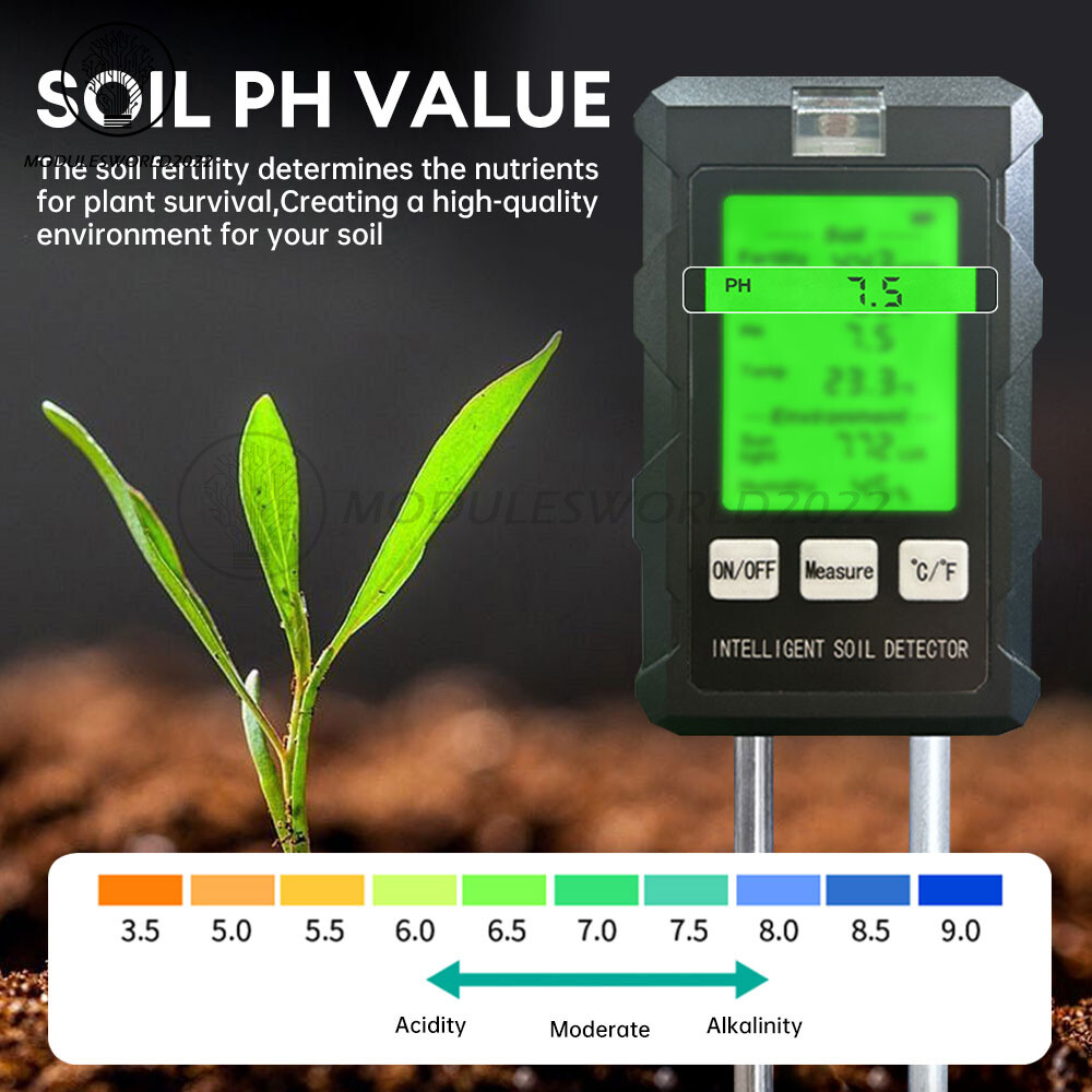 6-in-1 PH Tester Sunlight Soil Moisture Meter Detector Temperature Humidity Test