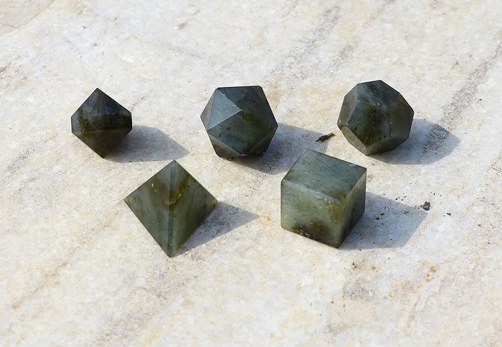 LABRADORITE SACRED GEOMETRY PLATONIC SOLIDS SET, LABRADORITE GEOMETRY SET