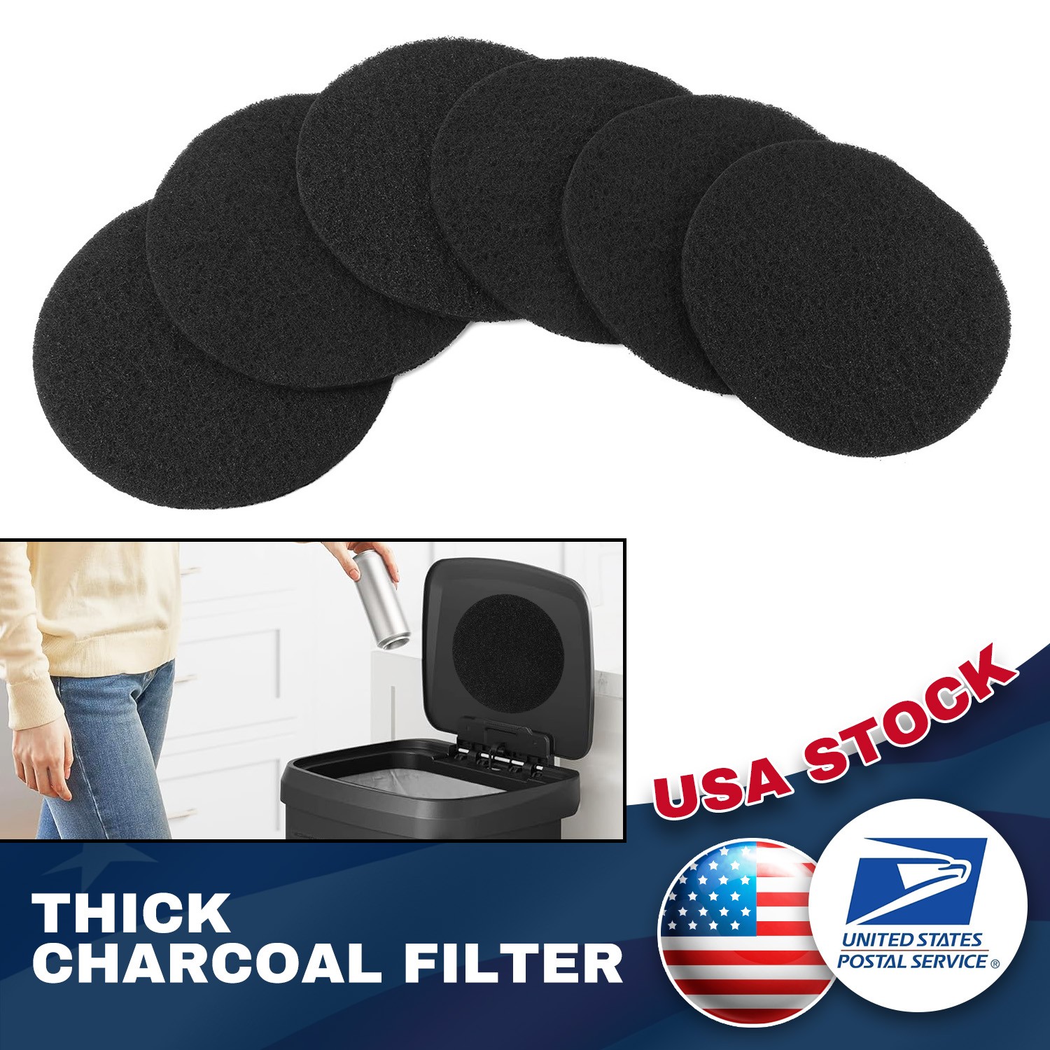 Durable Round Charcoal Filter Extra Thick 0.4" For Kitchen Compost Bin 6.7"