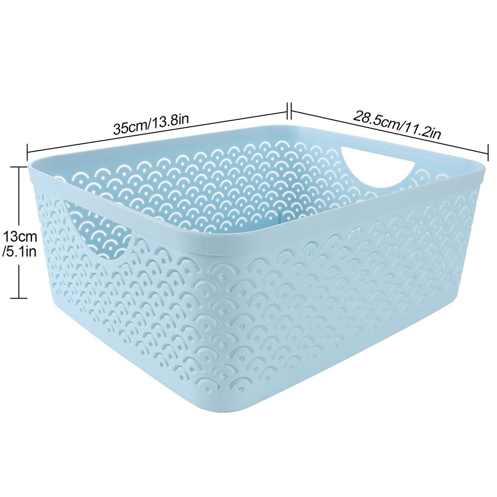 3 Pack Plastic Storage Baskets with Handles, Wavy Fish Scale Pattern Hollow D...