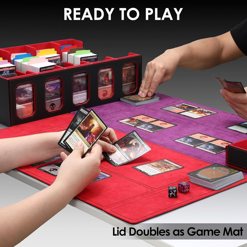 Trading Card Storage Box with Commander Display, 4-Row Deck Case with Removable