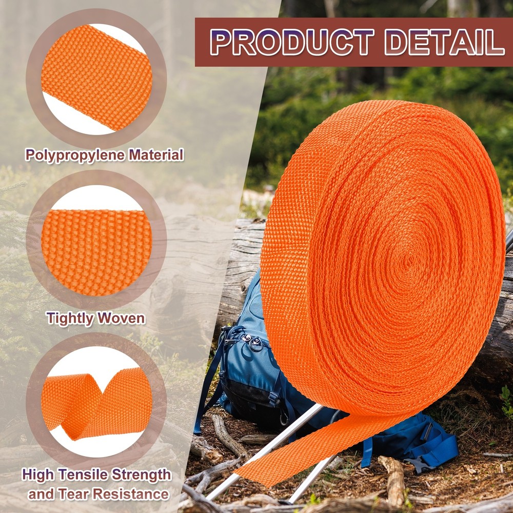 Nylon Webbing Strap, 22 Yards x 1-1/4" Polypropylene Flat Webbing Strap (Orange)