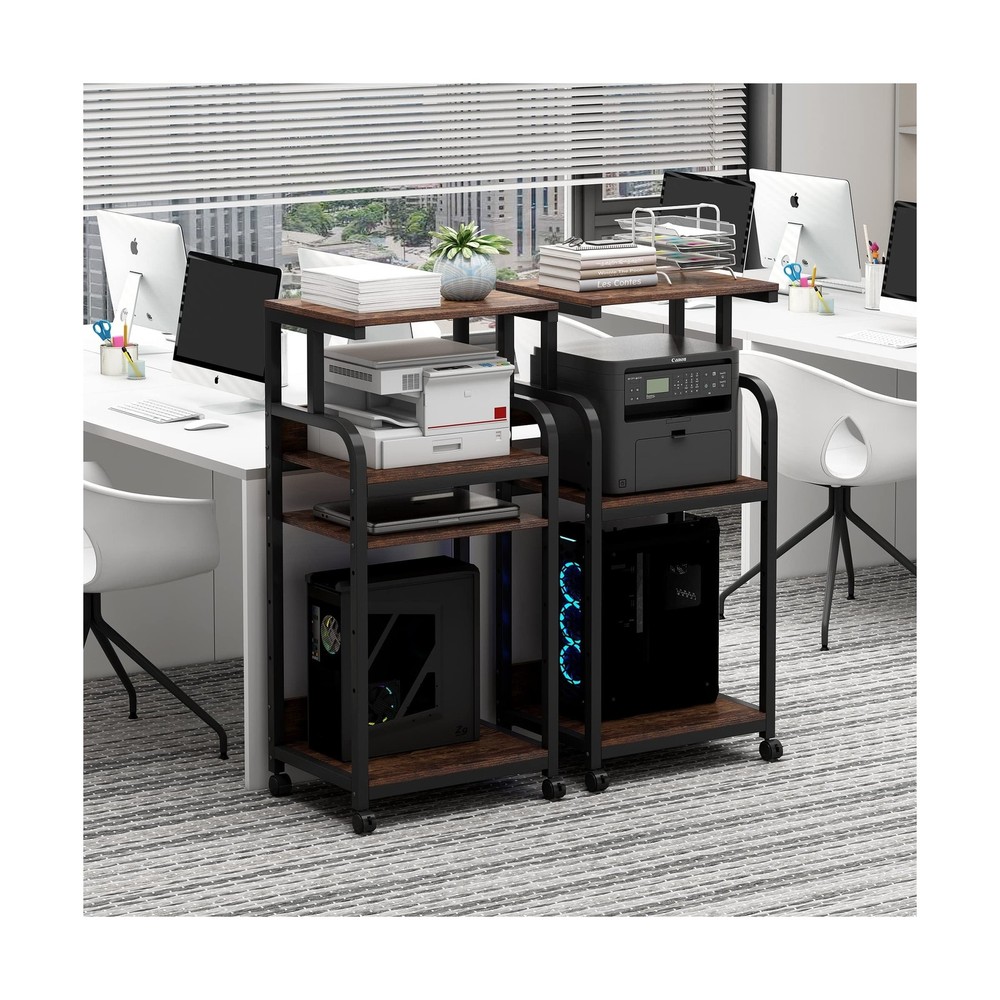4-Tier Printer Stand with Adjustable Storage Shelf, Large Tall Printer Table ...