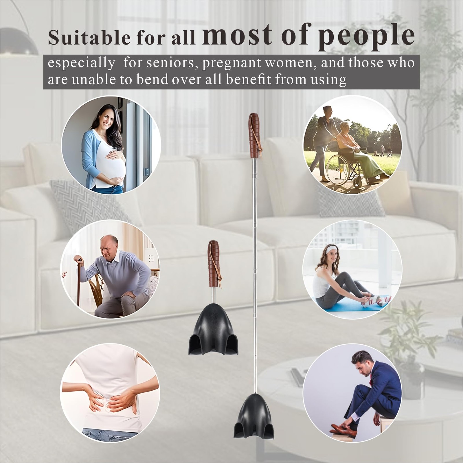 YEADMAL Shoe Horn Long Handle for Seniors-10-31 Telescopic One Size, Black