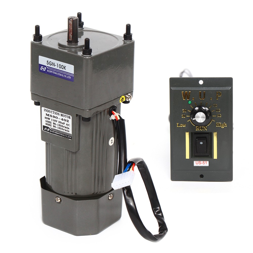 90W AC Gear Motor Electric Motor Variable+Speed Controller Single-phase 1:100