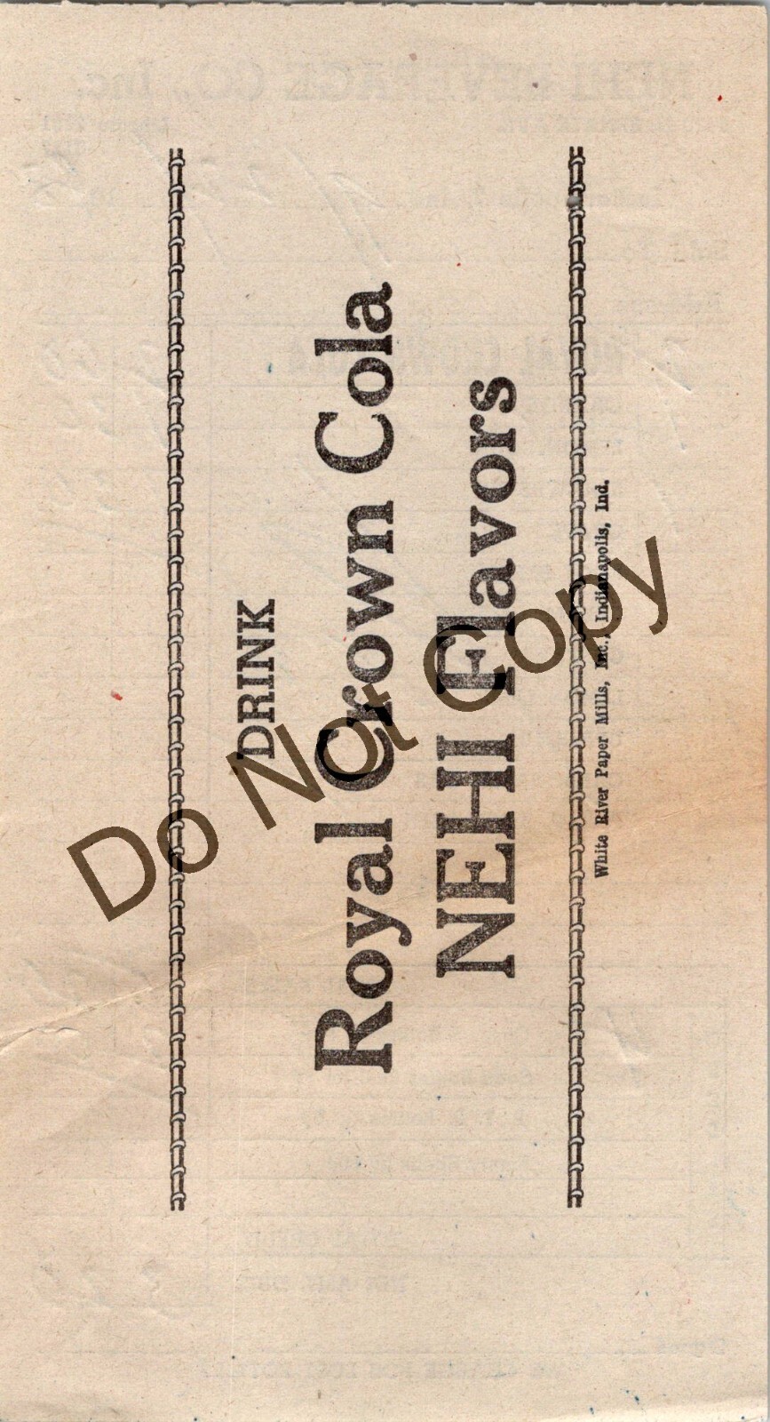 Vintage 1948 NEHI Beverage Co Inc RC COLA Receipt Billhead INDIANAPOLIS IN AC96