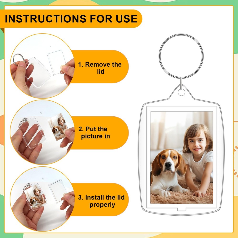 30 PCS Acrylic Photo Frame Keyring Clear Picture Keychain with Split Ring