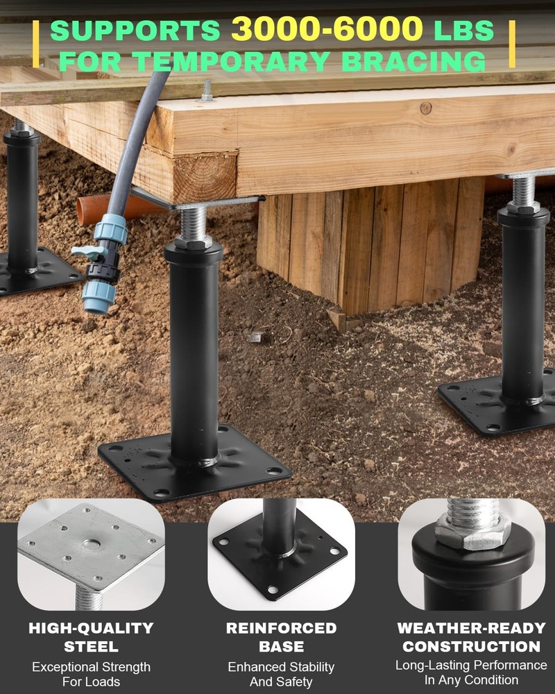 4 Pack House Floor Jacks, Adjustable Jack Post for Leveling, 13"-16" Height T...