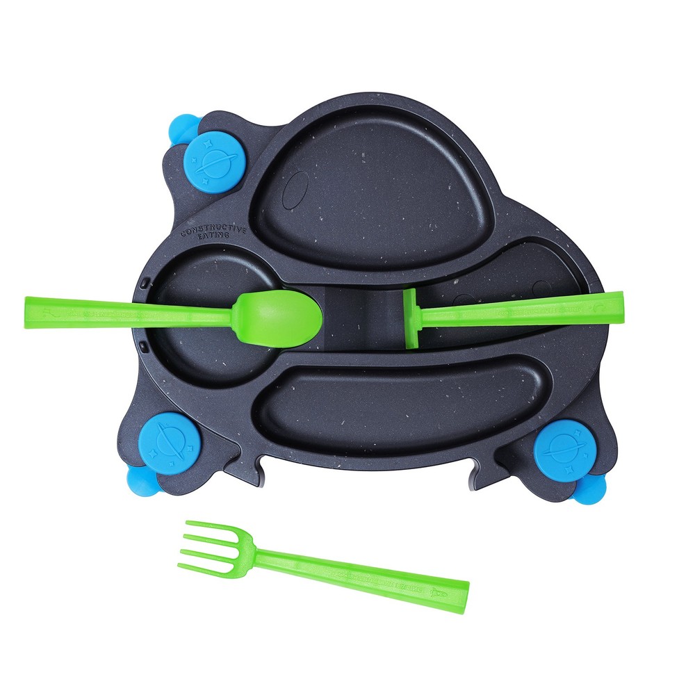 Constructive Eating UFO Theme Divided Suction Training Plate and Utensils for