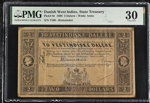 DANISH WEST INDIES 2 Dalere 1898 Remainder -PMG 30 - Details