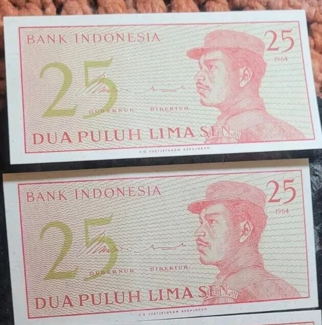 Indonesia Currency Note, 2 Sequential 25 Senn Uncirculated Gradable