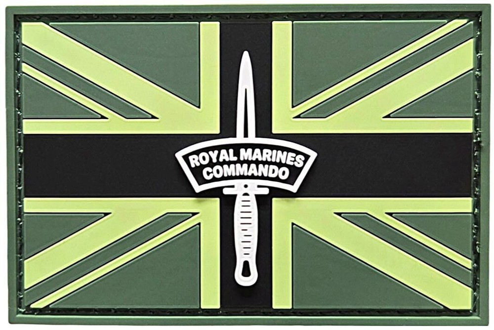 Union Jack UK Flag Royal Marines Commando PVC Rubber Patch | 2PC Hook Back 3"x2"