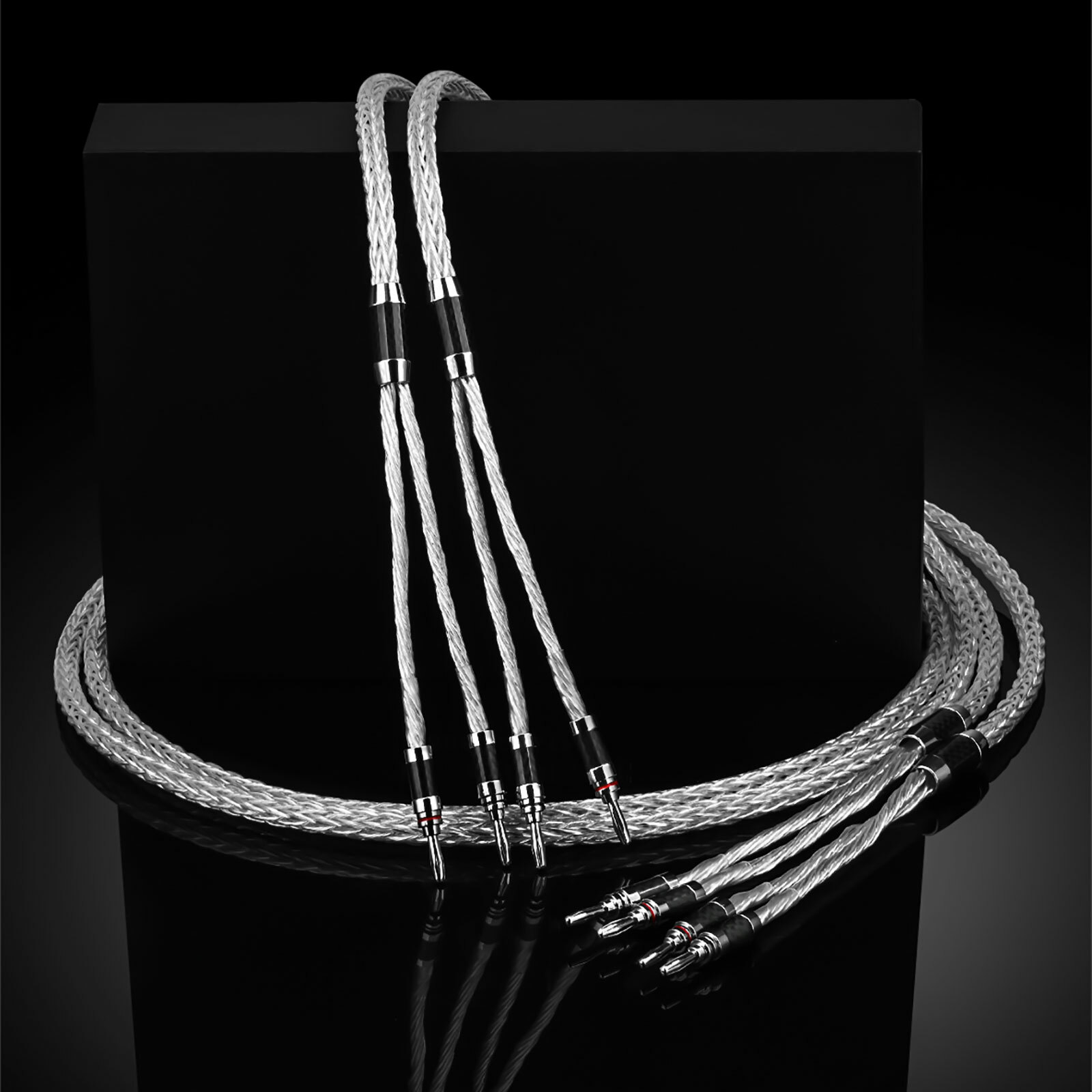 8 Awg HiFi Speaker Wire Cable Silver Plate 8N OCC Carbon Fiber Banana Spade Cord