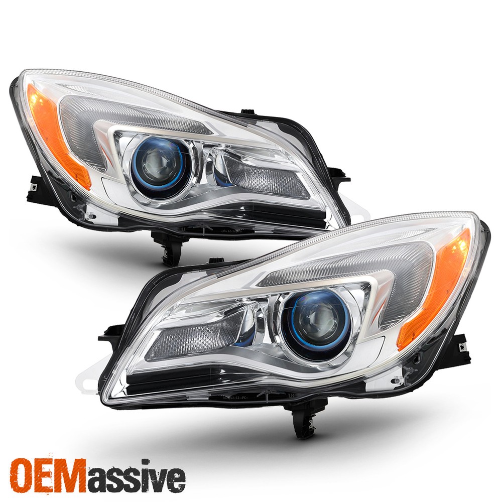 For 2014-2017 Buick Regal Halogen Projector Headlights Chrome Left+Right Pair