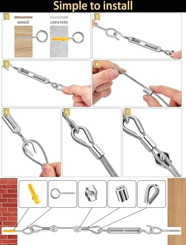 1/16 Inch Stainless Steel Cable 100FT with M5 1/16" 100FT Wire Rope Kit