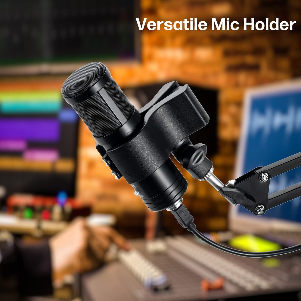 BILIONE 2pcs Versatile Microphone Clip, Adjustable Mic Holder 2 Pack, black