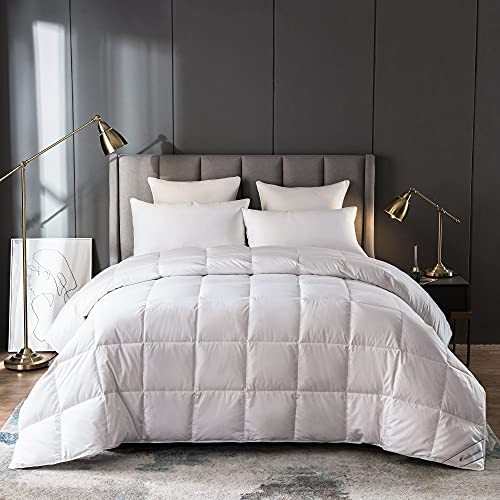 Lightweight 100% Goose Down Comforter/Blanket/Duvet Insert for Queen White