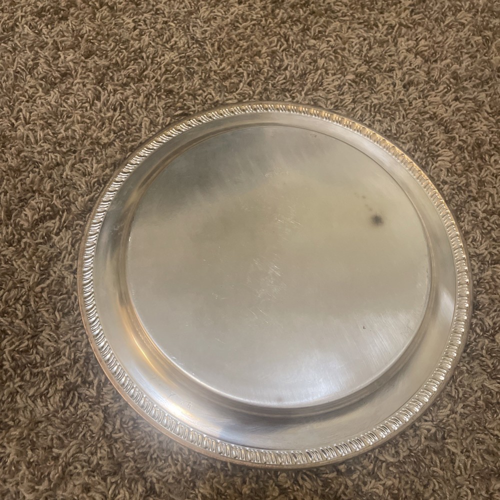 LEONARD EP SILVERPLATED 12" ROUND SERVING FLORAL SCROLL TRAY