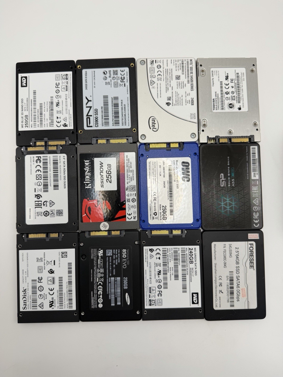 250GB / 256GB SATA 2.5" SSD - Mixed Brands, Tested/working HIHG Health, 1pc