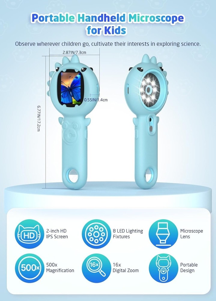 Handheld Digital Microscope, 500X Portable Pocket Mini Microscopes for Kids