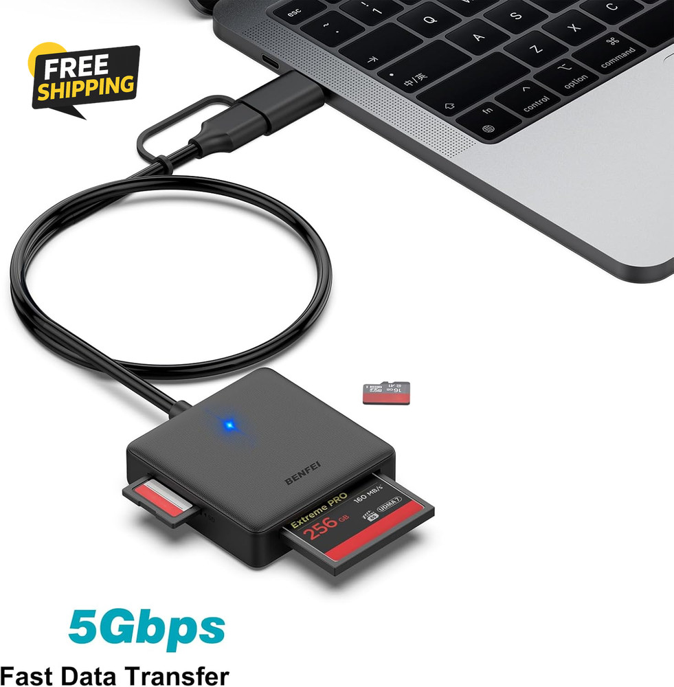 Memory Card Reader, 4In1 USB 3.0 and USB-C to SD Micro SD MS CF Card Reader