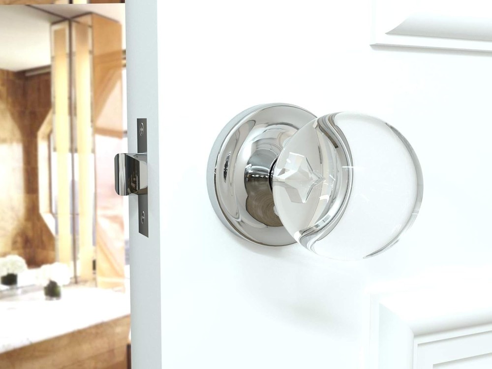 Passage Round Ball Crystal Door Knobs Polished Chrome Round Rosette