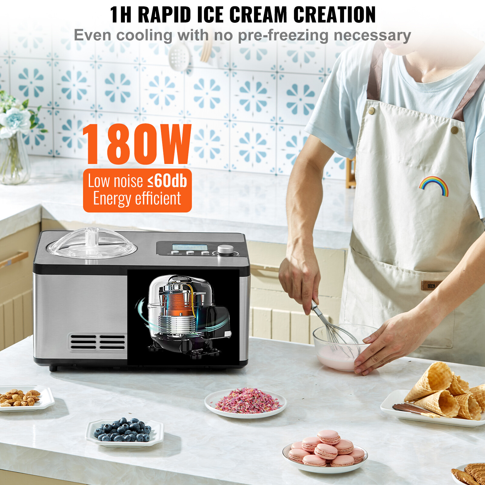2Qt Automatic Ice Cream Maker Yogurt Gelato Machine LCD Display & Timer 3 Modes