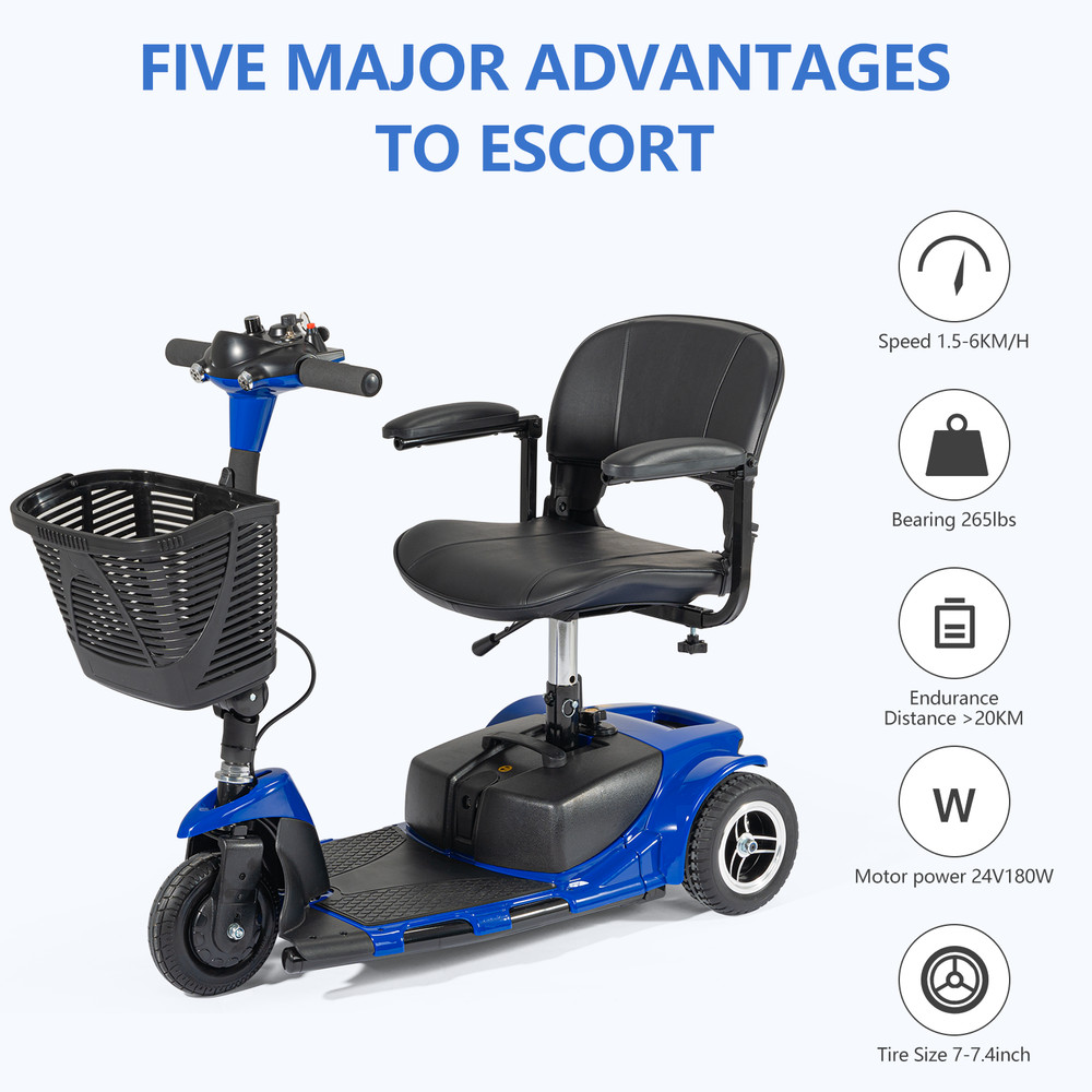3 Wheels Mobility Scooter Electric Powered Mobile Foldable Wheelchairs Device