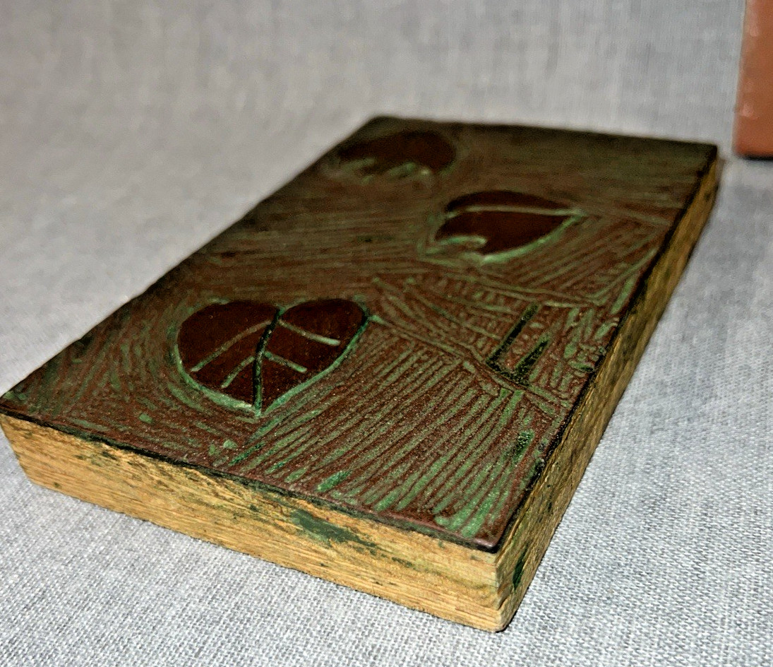 VTG 4 Hand Carved Wood Printing Block Stamp Leaf Floral Santa Abstract Pattern