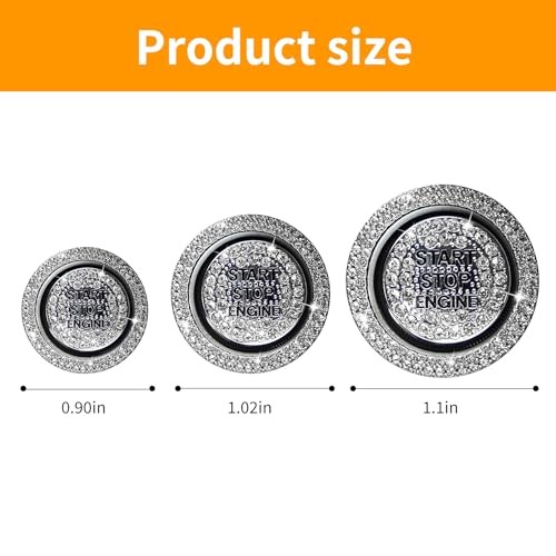2 Pcs Car Bling Crystal Rhinestone Engine Start Button Decals, Key White