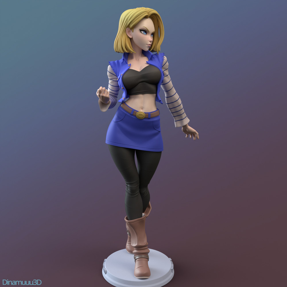 Android 18 3D SOLID RESIN Statue Model Part Kit-Space Gray-Unpainted