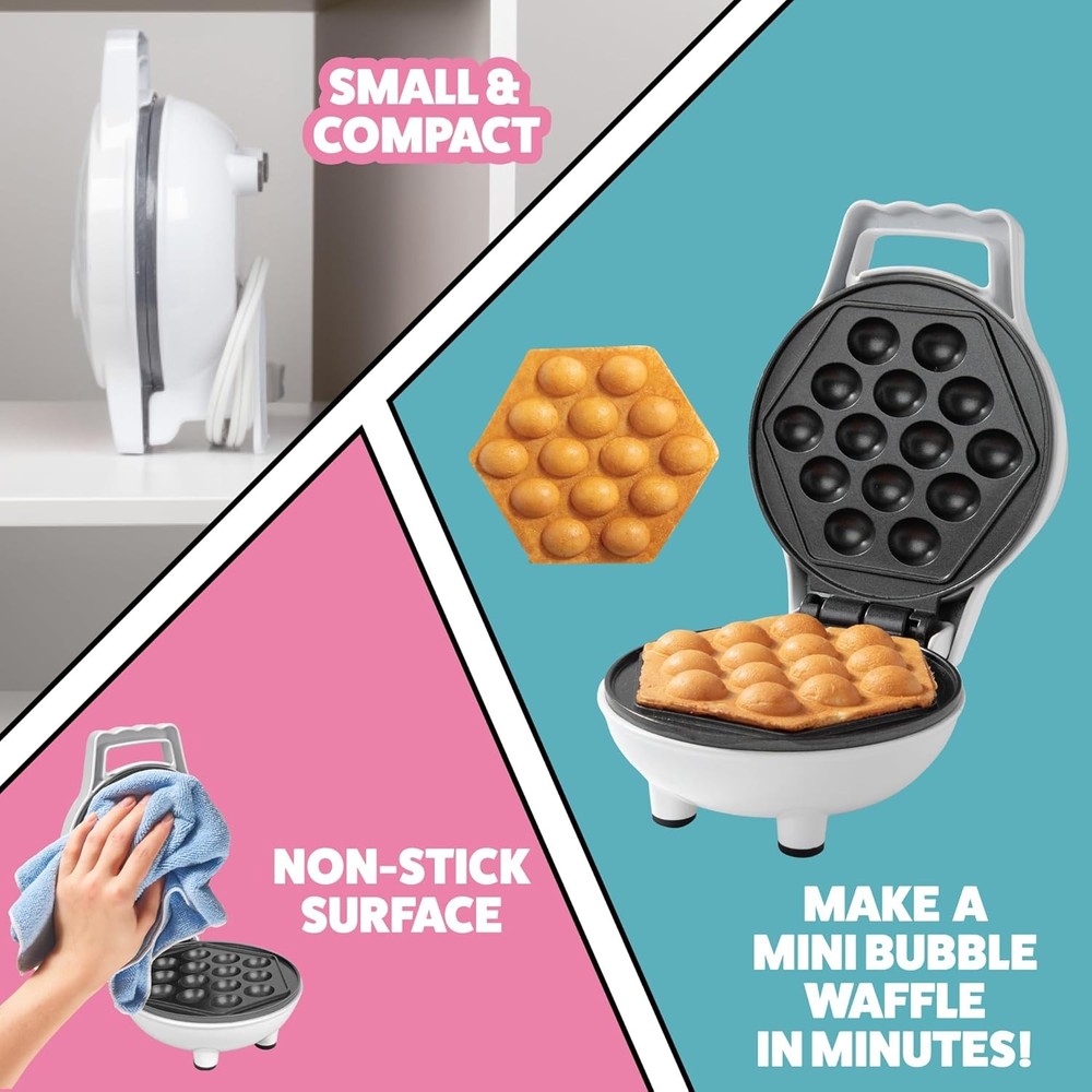Bubble Mini Waffle Maker- Special Holiday Breakfast w Tiny Hong Black, White
