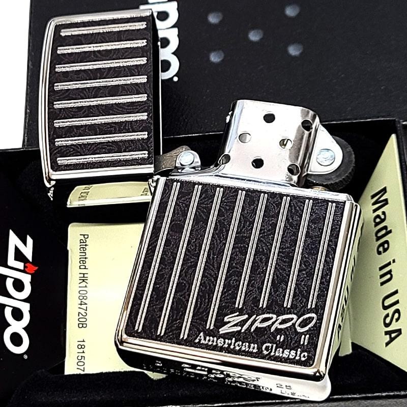 Zippo American Classic Stripe Black Silver 2 Sided Processing Lighter Japan